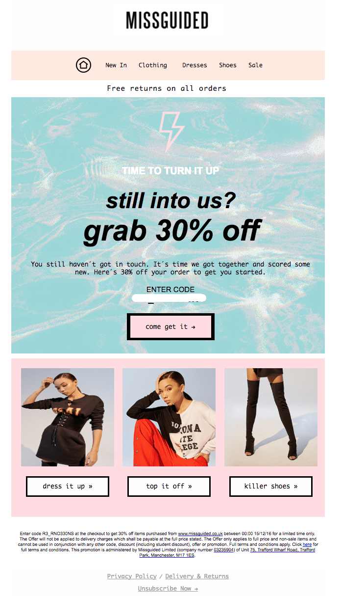 Missguided email with coupon