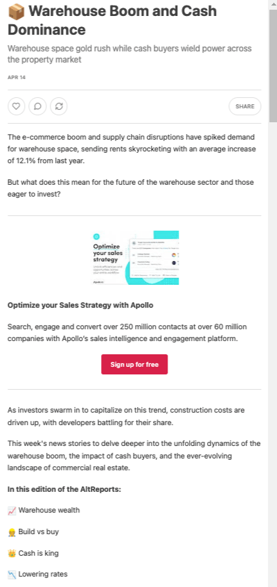 Image: screenshot of the AltReports newsletter